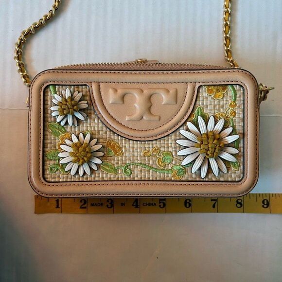 Tory Burch Fleming Embroidered Straw Double-Zip Mini Crossbody Bag - Picture 12 of 12